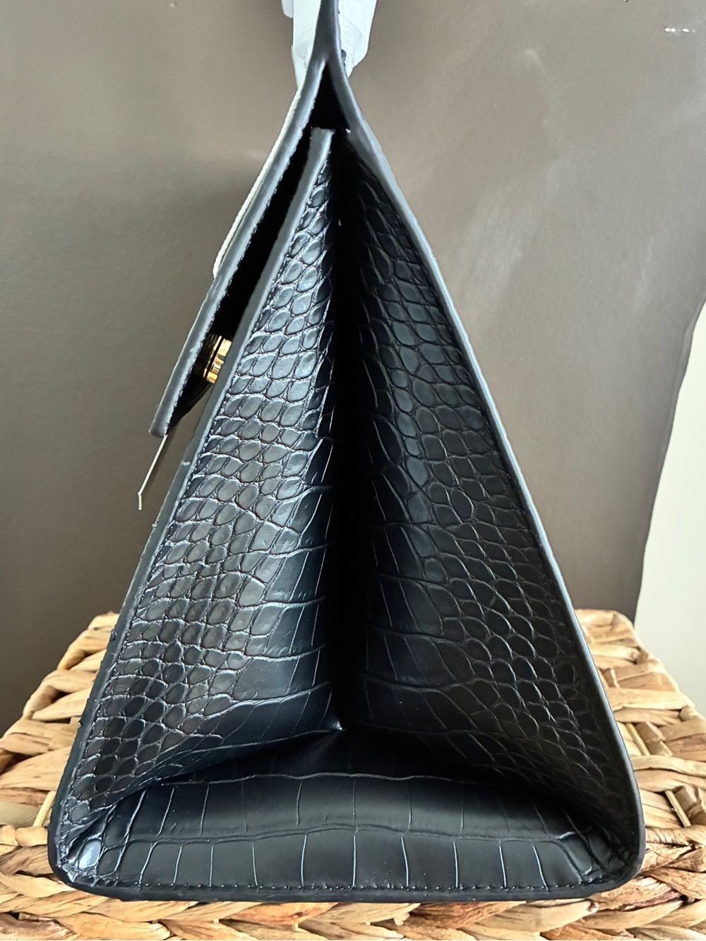 NWT Modern Picnic Large Luncher Black Croc Vegan Leather Lunch Bag - Picture 8 of 14